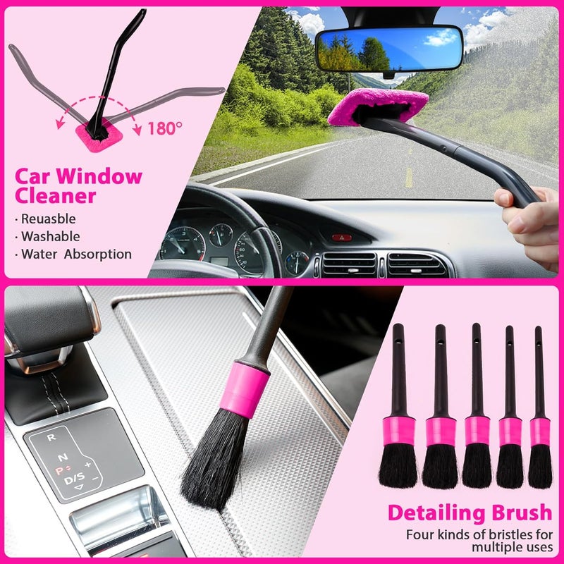 THINKWORK Car Detailing Kit Interior Cleaner, Car Cleaning Kit with 8000PA Cordless Pink Handheld Vacuum Cleaner, Car Interior Detailing Brush Set, Pink Car Accessories, Gift for Women - Image 4